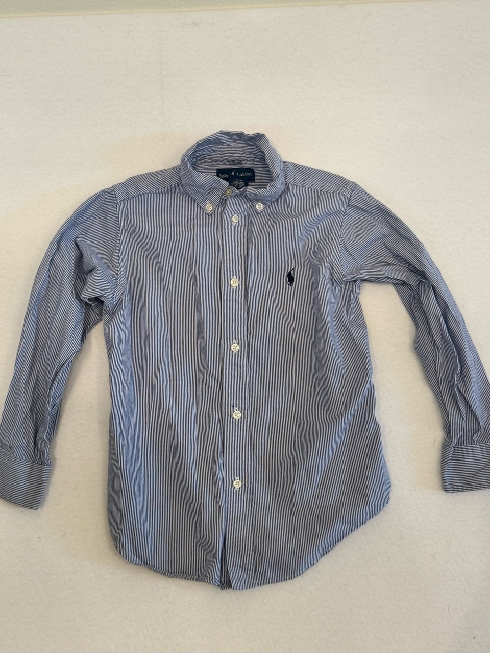 Ralph Lauren Blue & White Pinstripe Button-Down Shirt (small writing on collar)